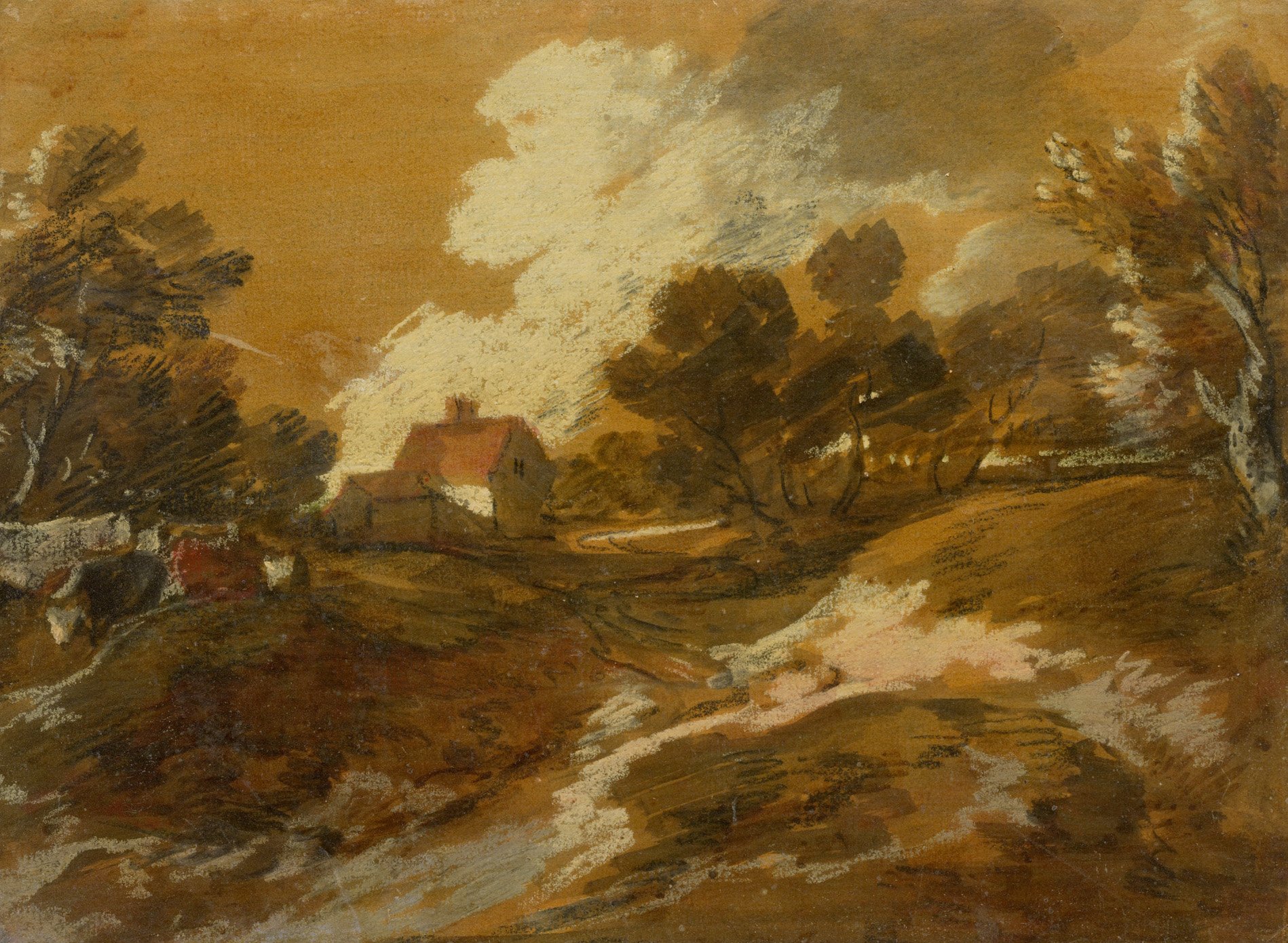 Wooded Landscape with a Cottage and Cows